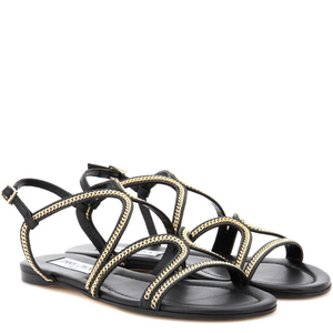 [해외] 정품 JIMMY CHOO Nickel Flat embellished leather sandals Black - 피오리토
